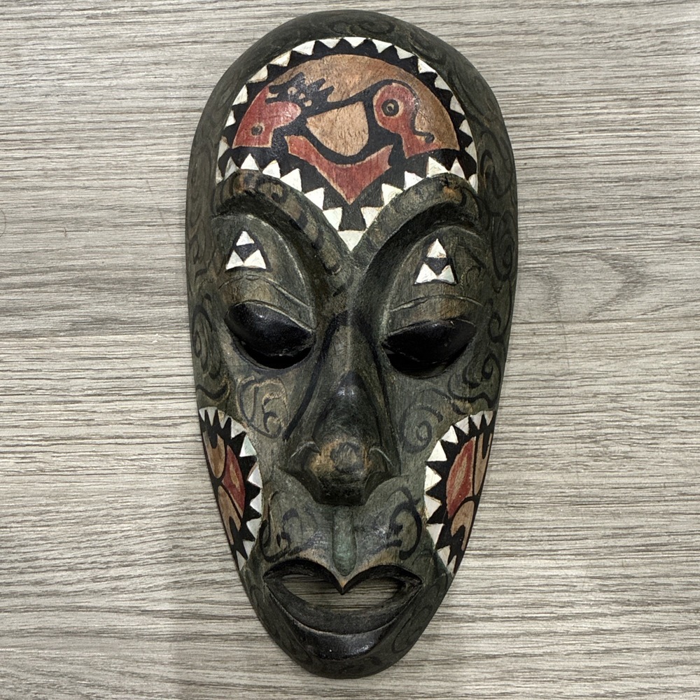 African Indonesian Hand Carved Wooden Tribal Mask Art Vintage